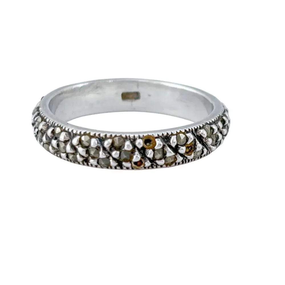 Vintage Sterling Silver 925 Marcasite Band Ring Size 7.5